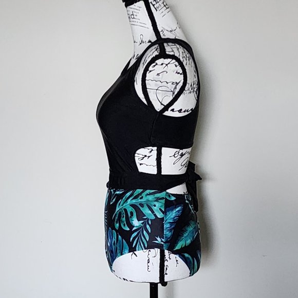 Black Tropical One Piece Swimsuit - Picture 6 of 8